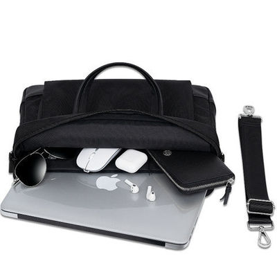 Zwarte laptop messenger tas, zakelijke laptop aktetas met afneembare schouderband